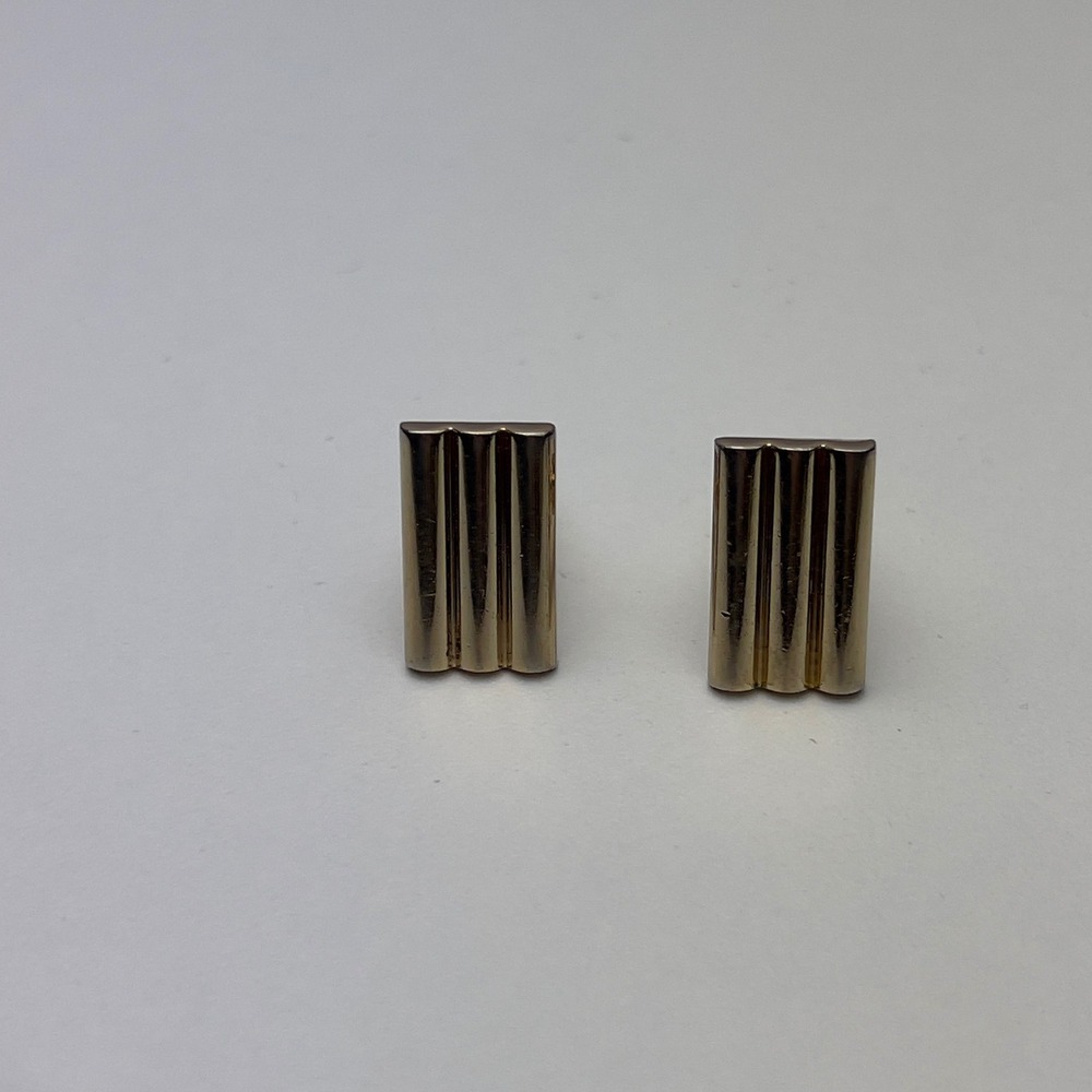 Vintage Gold Tone Ribbed Rectangular Cufflinks Mid Century Modern Formal Mens